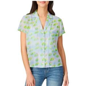 Sandy Liang Don ladies blouse blue green 
Size 4 Fairy Dainty Feminine Office